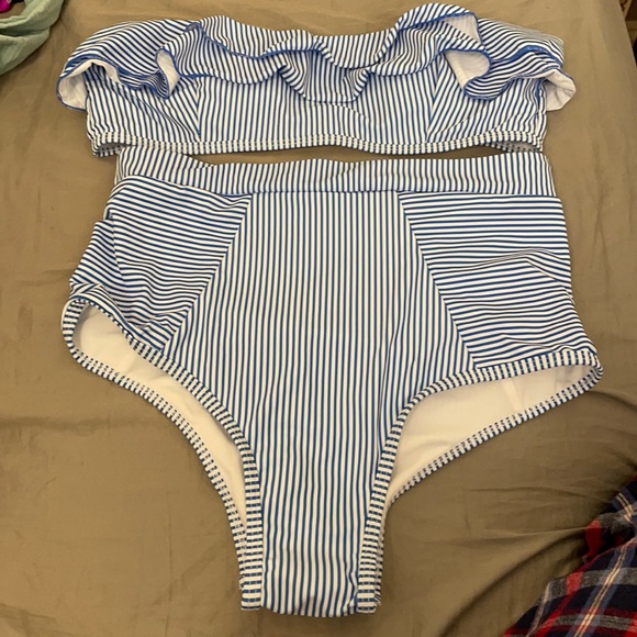 Swim 5s Pin Up Girl Swimsuit With Ruffles Stripes Poshmark